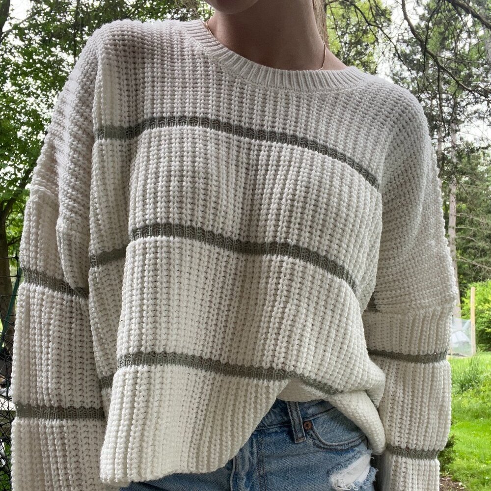 Aeropostale Cream & Olive Striped Knit Sweater from moon & madison